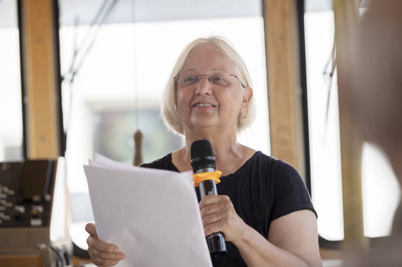 Polo Historical Society member Beth Wiegmann tells the story Saturday, June 28, 2025, of how Polo was a major player in the Underground Railroad.