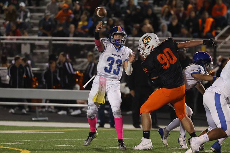 Joliet Central’s Paul Slick passes against Plainfield East on Oct. 4, 20234 in Plainfield.