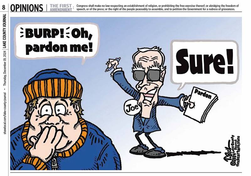 Taking first place in the 2025 Northern Illinois Newspaper Association Awards was Tom Beck's cartoon titled "Biden's Pardons."
