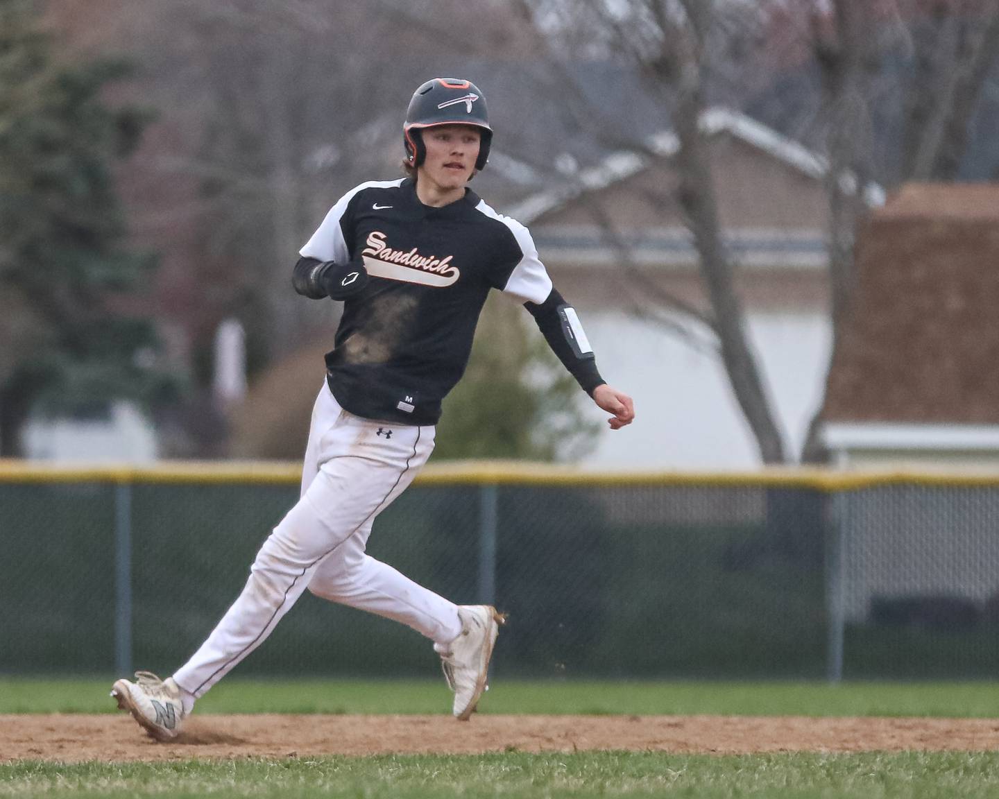 Sandwich's Nick Michalek (15) rounds second during baseball game between Sandwich at Plano on Thursday, April 9, 2025 in Plano.