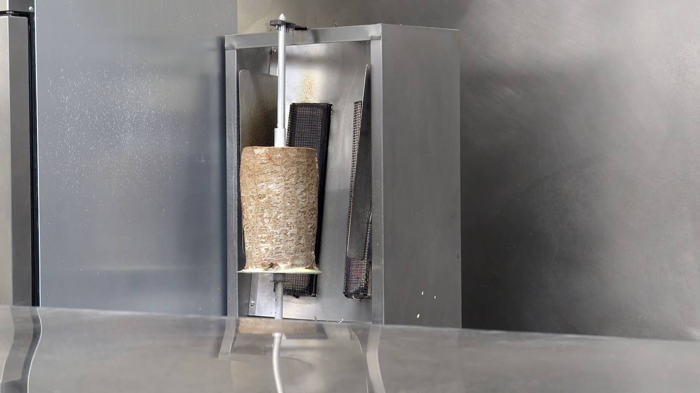Gyro meat at Maple Butter Cafe is Plainfield cooks on a spit on Monday, December 16, 2024.