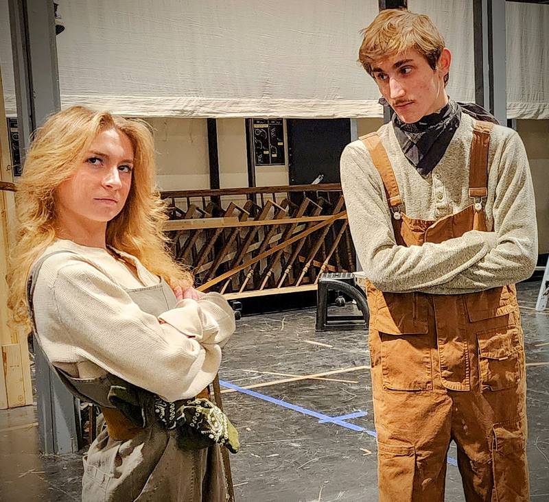Glenbard West Theatre will present a production of Animal Farm at 7:30 p.m. from Jan. 30 through Feb. 1, 2025, in the Larry Shue Auditorium at Glenbard West High School, 670 Crescent Blvd. in Glen Ellyn based on the novel by George Orwell adapted by Ian Woodridge. Pictured (L to R): Sophia Savarese and Gio Scarpelli