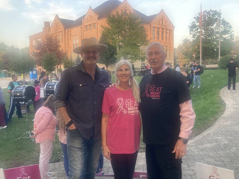 Lockport Mayor Steven Streit, event organizer Janet Pearson, and event MC Bill Brady in front of City Hall. 
Thursday, Oct. 16, 2025