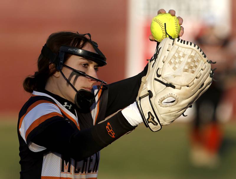 McHenry's Gianna Buske throws a pitch during a non-conference softball game Friday, April 1, 2022, between McHenry and Barrington at Barrington High School.
