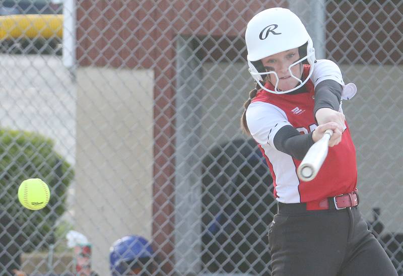 Earlville's Bailey Miller swings at strike three against Newark during the Class 1A Regional final on Thursday, May 22, 2025 at Indian Creek High School in Shabbona.