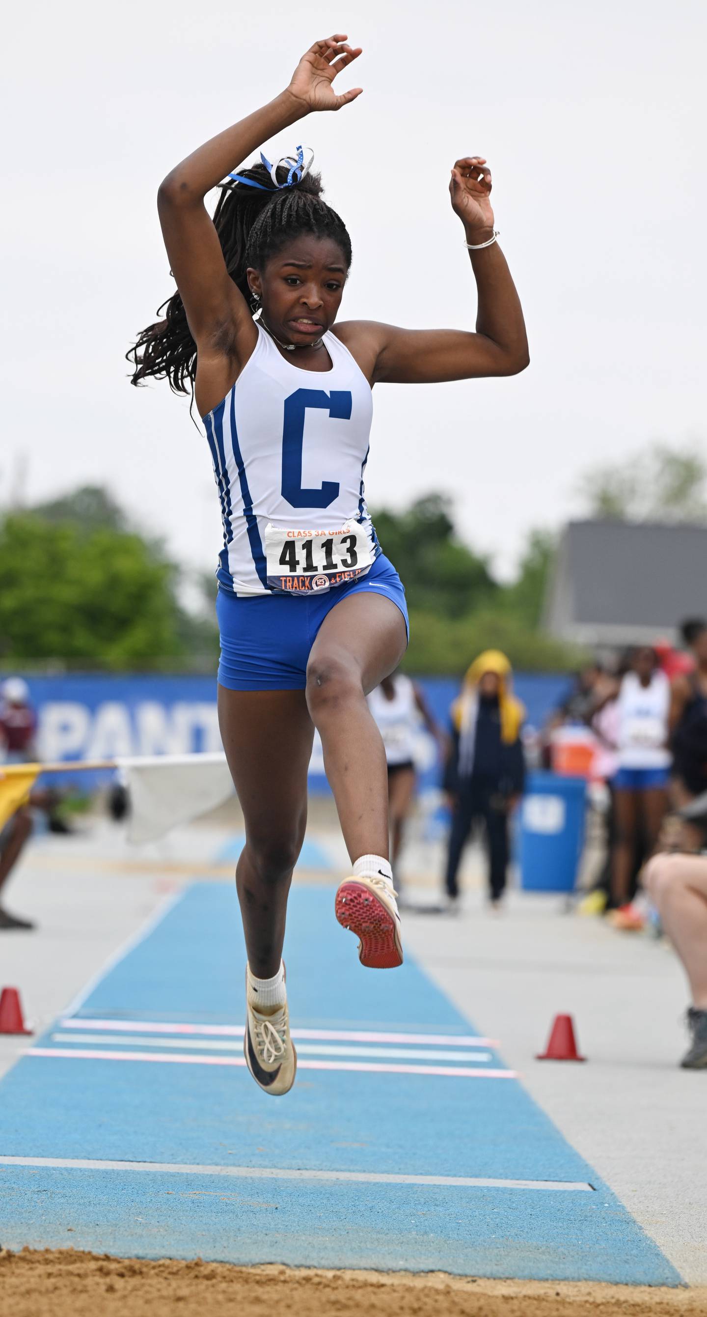 Burlington Central’s LaRaiya Cunningham-Duncan competes in Class 3A triple jump during the girls track and field state meet at Eastern Illinois University on Saturday, May 23, 2026 in Charleston.