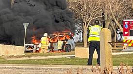 Car catches fire in front of Sycamore Speedway parking lot
