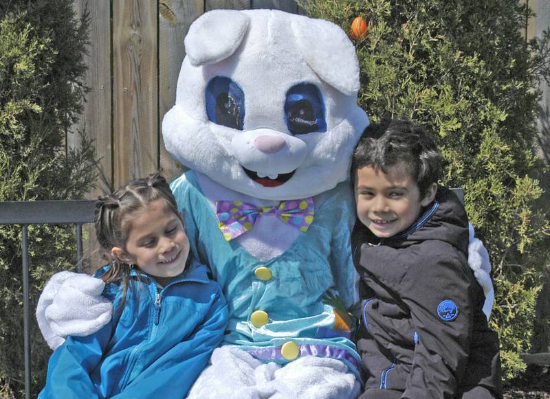 Audrey and Emilio Rodriquez of Dixon get their picture with the Easter Bunny. The Eggstravaganza Egg Hunt, sponsored by the Dixon Park District,  took place at the park facilities on Saturday, April 12, 2025.