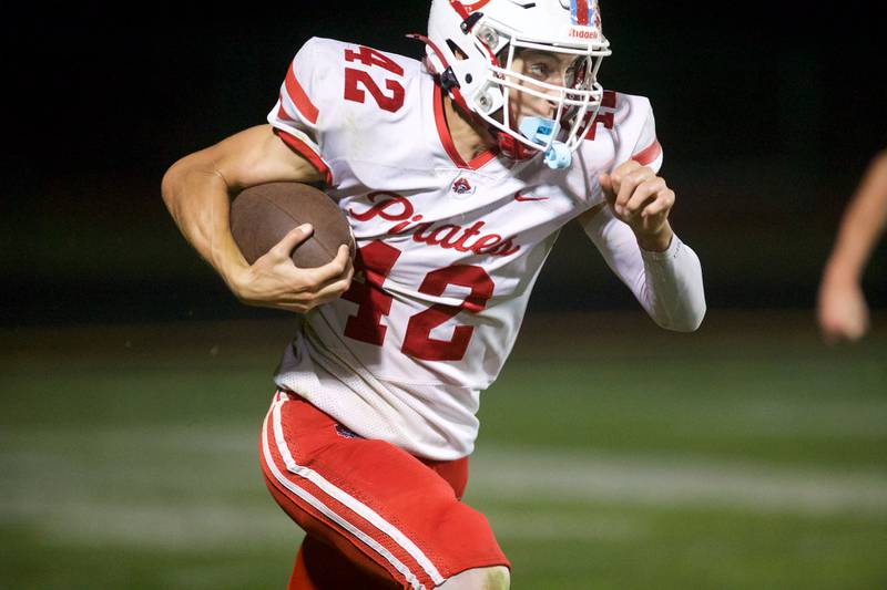 Ottawa's Joey Liebhart runs the ball for a gain against Kaneland on Friday, Sept. 19, 2025 in Maple Park.