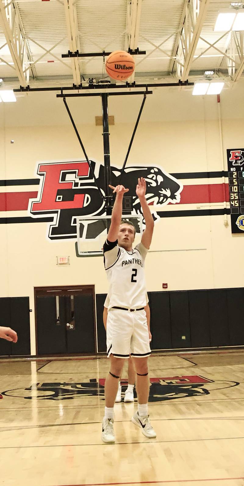 Erie-Prophetstown senior Connor Keegan swishes his free throw Monday, Dec. 1, 2025, to close the gap against the visiting Rock Falls Rockets during the Turkey Shoot Out. Although the Panthers trailed the Rockets for the majority of the game, they ended up winning 57-53.
