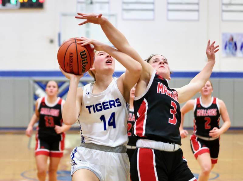 Princeton's Payton Brandt shoots over Henry's Lauren Harbison Tuesday night at Prouty Gym.