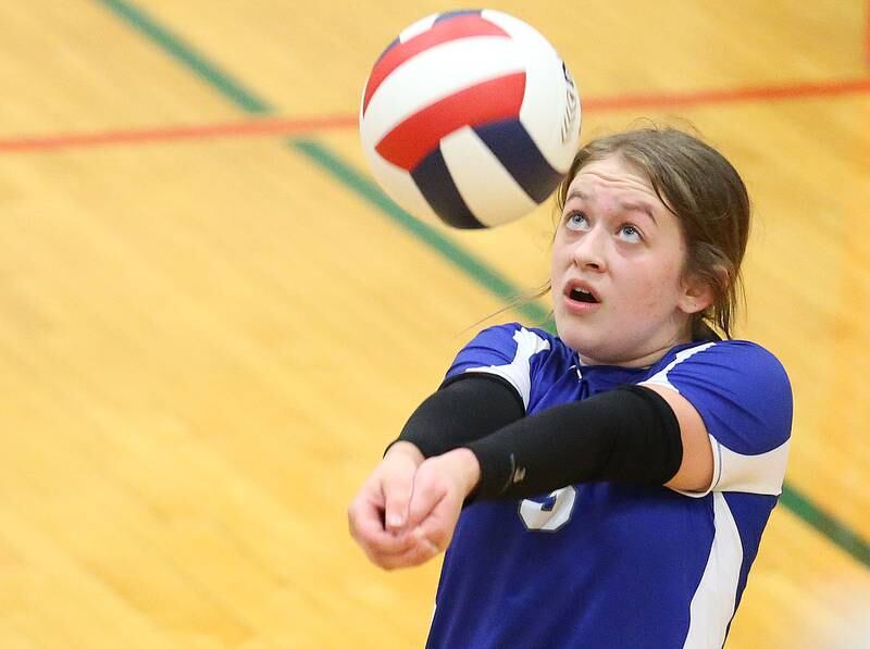 Princeton's Natasha Faber-Fox saves the ball going out of bounce on Tuesday, Aug. 22, 2023 in Sellett Gymnasium.