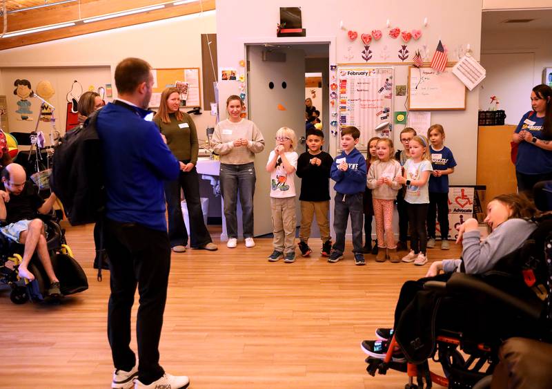 First graders from Grace McWayne Elementary School in Batavia visited clients at the Marklund Hyde Center on Wednesday, Feb. 5, 2025 in Geneva.