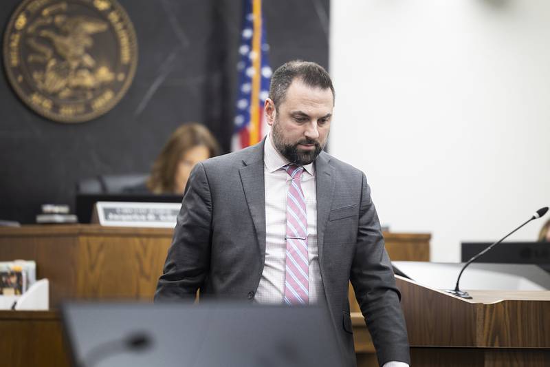 Lee County State's Attorney Charles Boonstra is seen in court Wednesday, Feb. 4, 2026, in the Kristin Kisich case. Kisich pleaded guilty to leaving the scene of a motor vehicle accident after striking and killing Patrick Yocum. Kisich was sentenced to 2 years of probation.