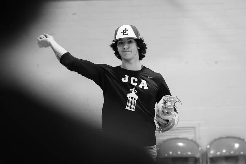 Joliet Catholic’s Aidan Hayse, a Tennessee commit, throws indoors after their game was rescheduled due to weather on Tuesday, March 14th, 2023 in Joliet.