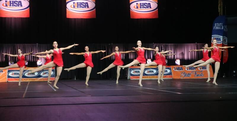 Members of the Providence Catholic dance team perform during the IHSA State Dance finals on Saturday, Feb. 1, 2025 at Grossingers Motor Arena in Bloomington.