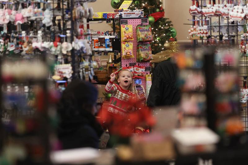 Ellie Frazer, 3-years old, enjoys the North Pole Christmas Market at the Renaissance Center in downtown Joliet on Friday, Nov. 24, 2023.