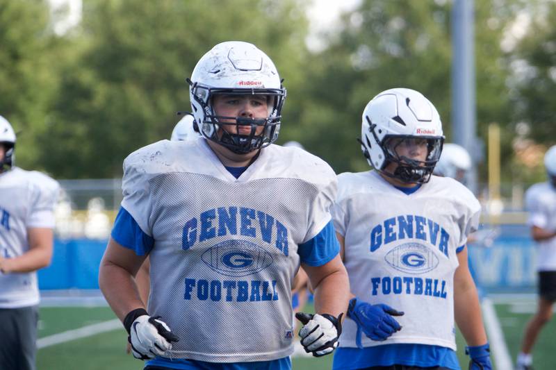 Geneva Varsity football run drills at practice on Thursday Aug.21,2025 in Geneva.