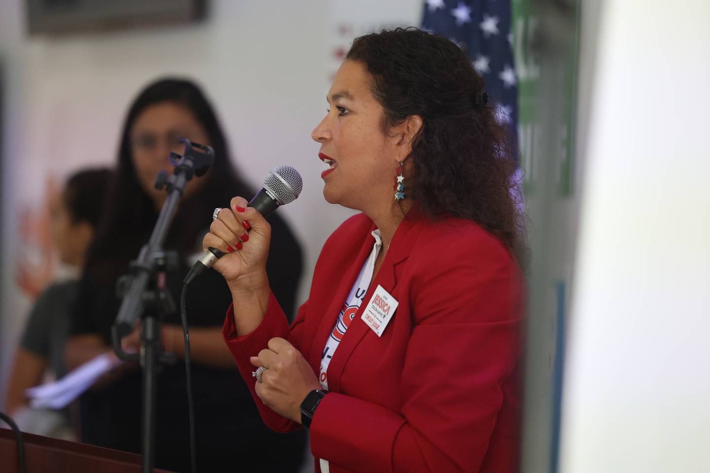 Will County Circuit Judge candidate Jessica Colón-Sayre speaks at the Will County Latinx Day of Action, an effort to talk with and engage with Latinx voters, at El Camaleon Bar and Grlll in Joliet. Saturday, Oct. 1, 2022, in Joliet.