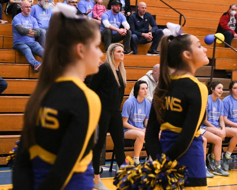 Lyons Township head coach Meghan Hutchens looks on during the first quarter on Friday Feb. 3rd while taking on York High school during a home game at Lyons Township High School.