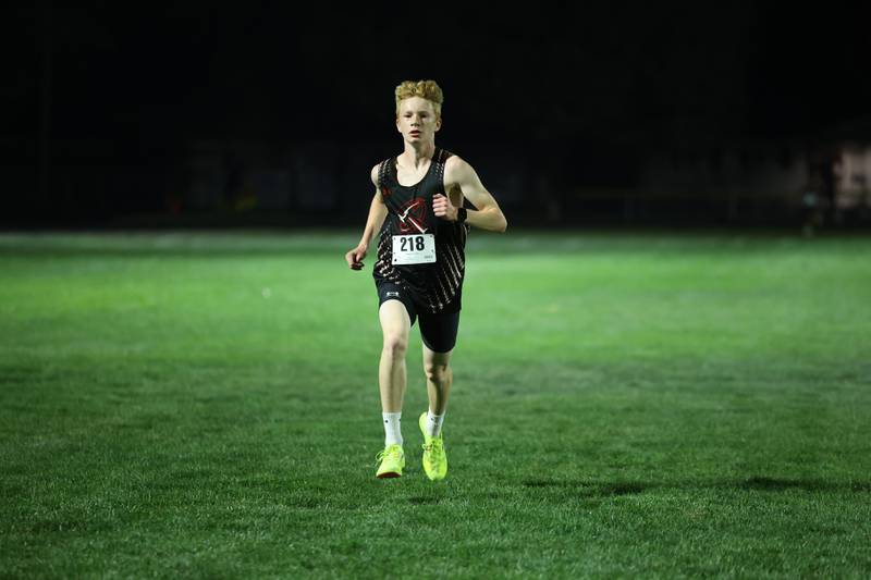 Bradley-Bourbonnais' Caden Weimer nears the finish line during the All-City cross country meet at Bishop McNamara on Wednesday, Sept. 17, 2025.