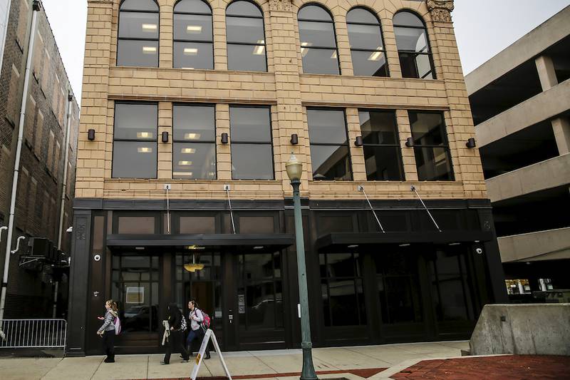 Student leave new St. Bonaventure Hall at the University of St. Francis' downtown Joliet campus in October. The university converted the old Mode Theater to an academic building, and it is being renamed after a donation has been made to the university.