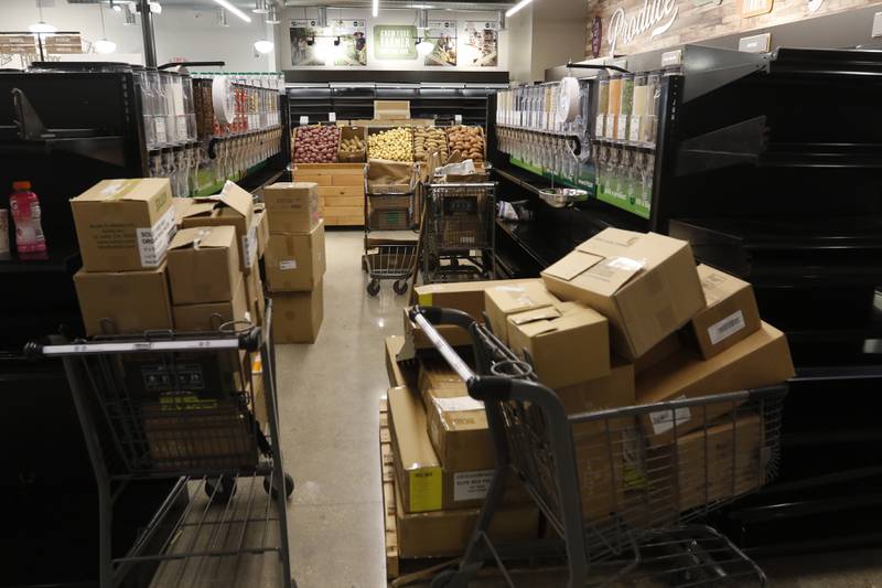 Items to be stocked at the Food Shed, McHenry County's first co-op grocery store, on Friday, May 10, 2024, The he store opens on May 15.
