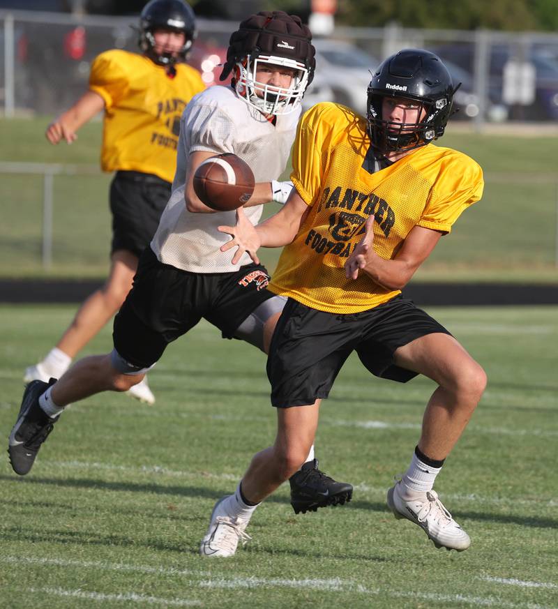 Lena-Winslow and Byron scrimmage Thursday, July 24, 2025, during a joint practice with Byron, Lena-Winslow and Sycamore at Sycamore High School.