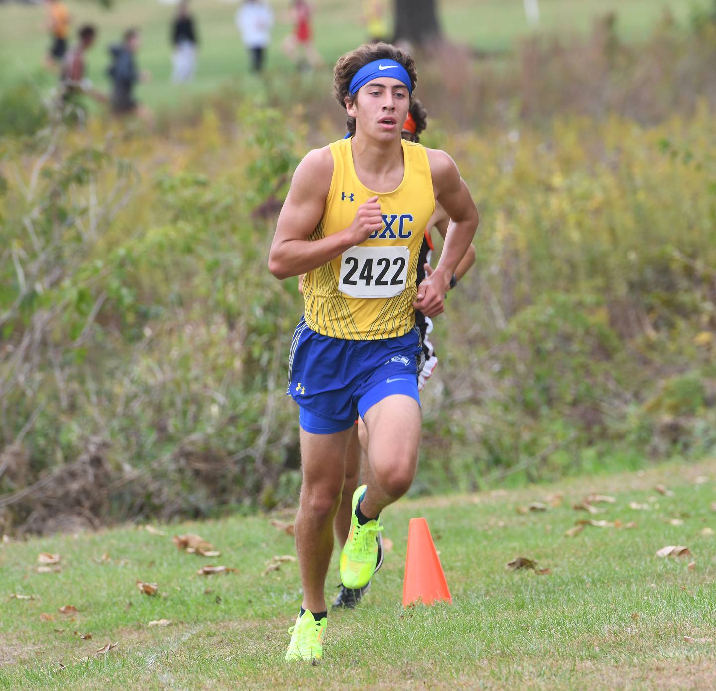 Johnsburg's Grady Smith runs at the Amboy Columbus Day Cross Country Invitational held at Shady Oaks Country Club near Amboy on Monday, Oct. 13, 2025. He finished first in 15:05.