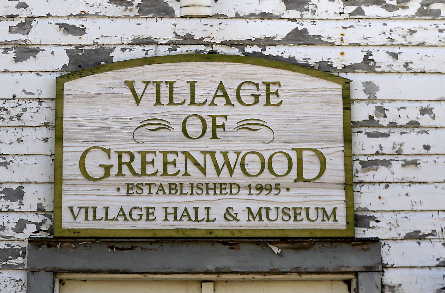 The sign on the Village Hall and Museum on Thursday, Sept. 19, 2024, in the Village of Greenwood.