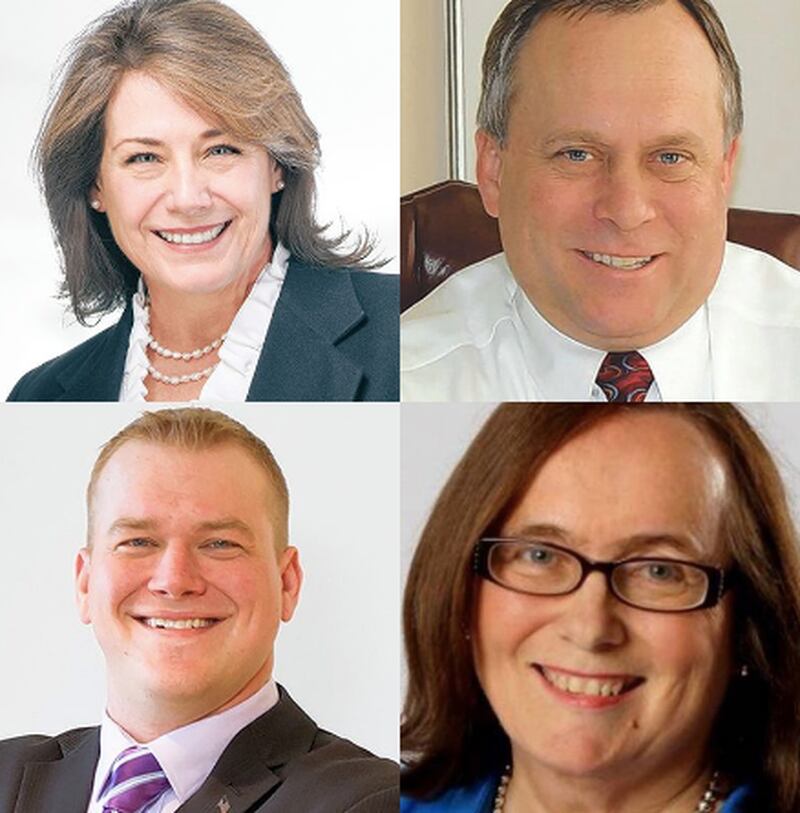 Clockwise from top left, Annette Corrigan, Grant Eckhoff, Paula McGowen and Reid Foltyniewicz are Republican candidates in DuPage County Board District 4.