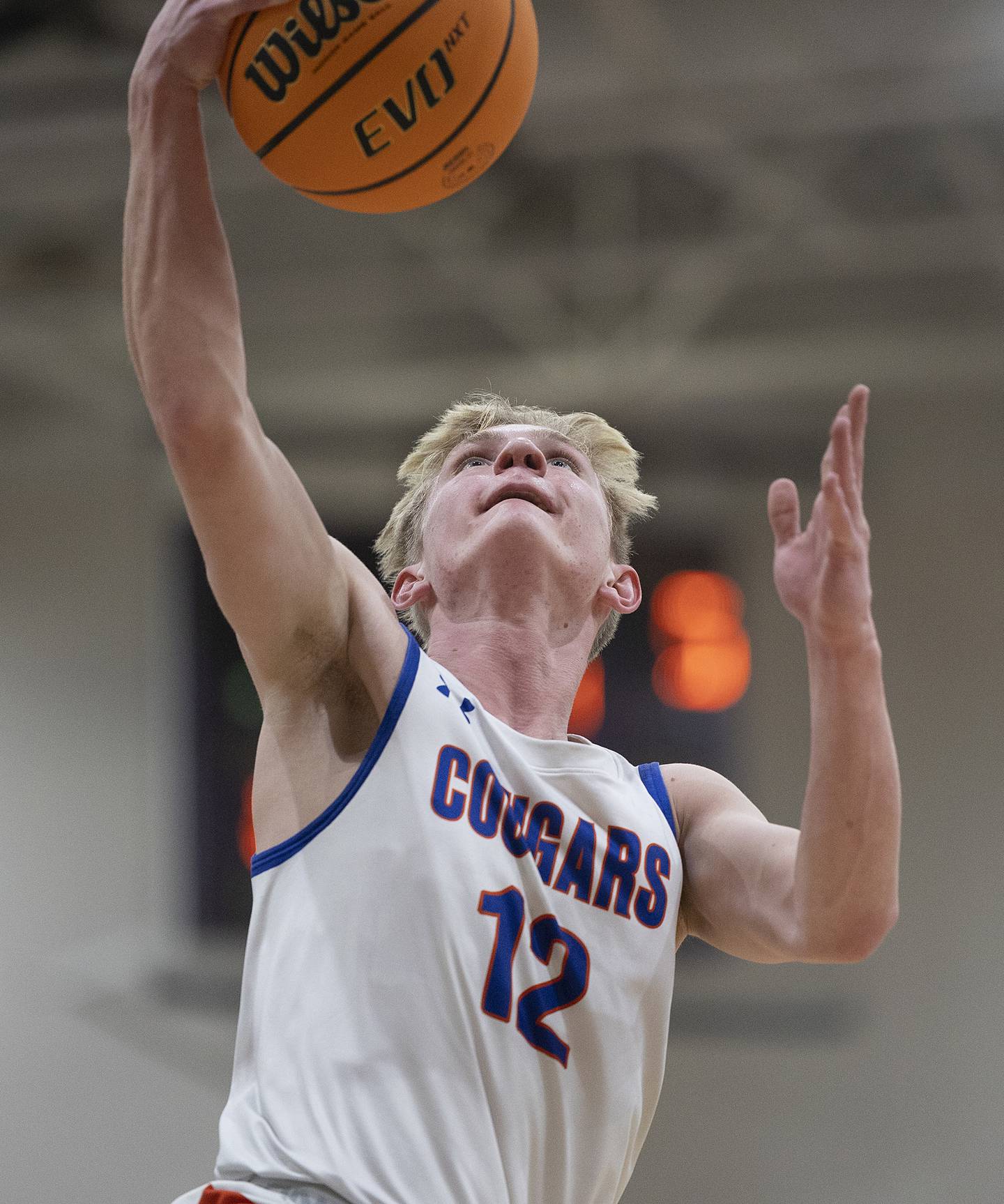 Eastland’s Adam Awender puts in a basket against Dakota Wednesday, March 5, 2025, during the Class 1A boys basketball Sectional semifinal at Pecatonica High School.