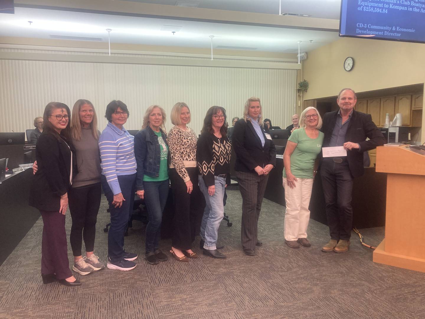 Mayor Steven Streit receives a check for the Boatyard Park from members of the Lockport Women's Club. 
Wednesday, Feb. 18, 2026.