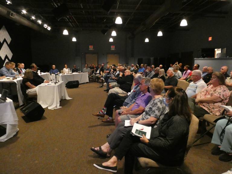 Lakewood residents attend a public meeting on Monday, June 6, 2022, to discuss the future of RedTail Golf Club and the possibility of building a new clubhouse.