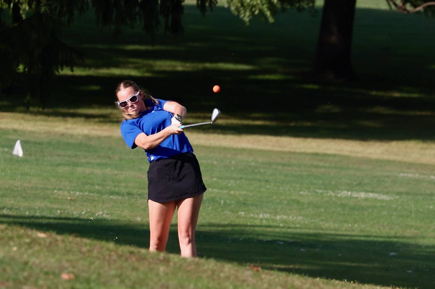 Princeton's Taylor Compton has it made in the shade swinging at Wyaton Golf Course on Wednesday.