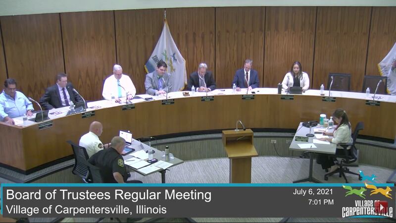 A still of the July 6, 2021, meeting of the Carpentersville Village Board available on YouTube.