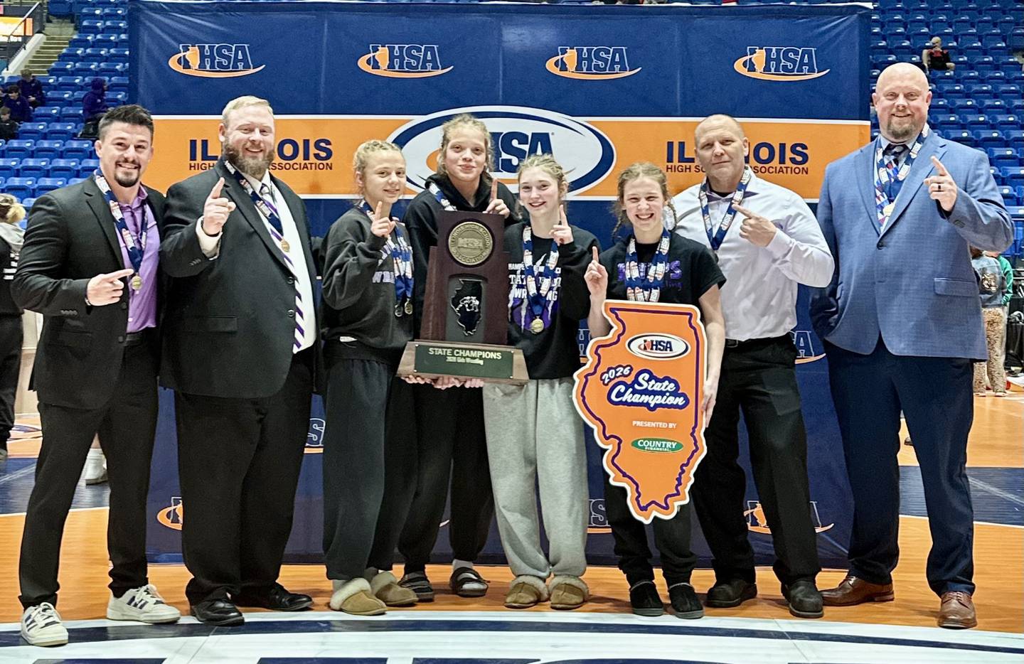 Hampshire landed four medalists and won the first-place team trophy during the IHSA girls individual state finals at the Grossinger Motors Arena in Bloomington.