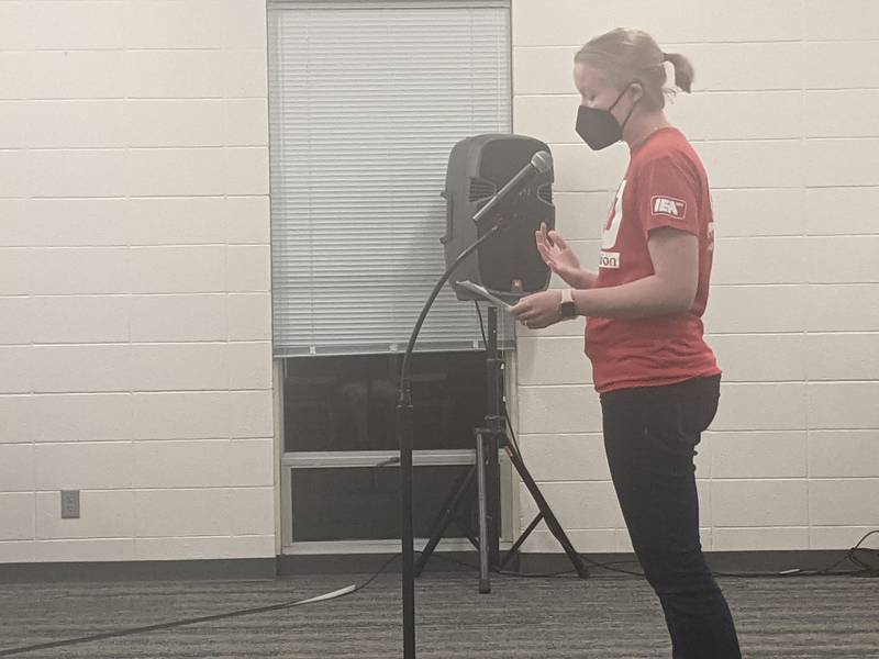 St. Charles North High School English teacher Alice Froemling on Monday spoke to St. Charles School Board members about a variety of concerns.