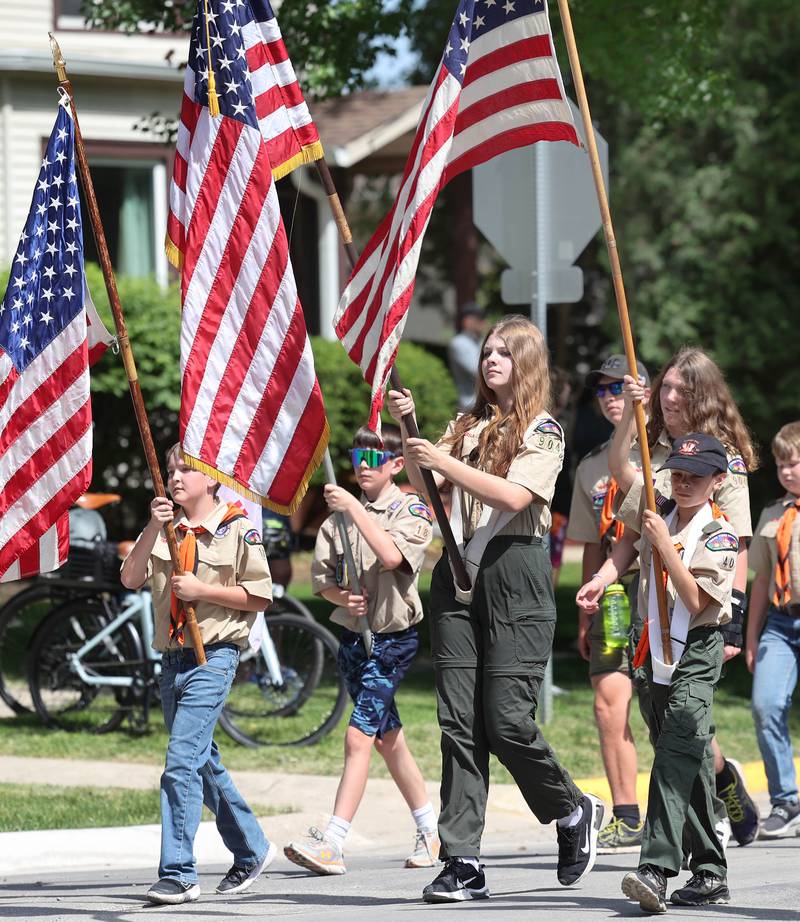Scouts march down Somonauk Road Monday, May 29, 2023, during the Sycamore Memorial Day parade.