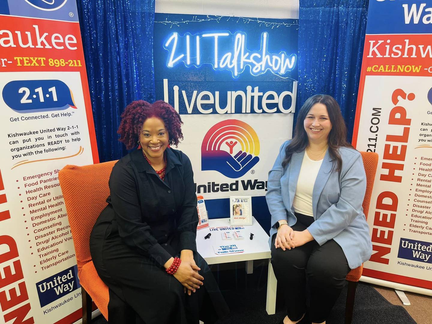 The Kishwaukee United Way’s 211 Talk Show highlights local community agencies and leaders to discuss available resources with residents. 
The show launched in the fall of 2023 and featured a variety of guest speakers who are involved in building a thriving community by sharing helpful resources that aim to provide a hand-up to residents.
The DeKalb County-based Kishwaukee United Way’s 211 Talk Show recently shared its platform with Ashley Richter (right), executive director of United Way of Lee County. Left is Michele Vaughn, executive director and president of Kishwaukee United Way.