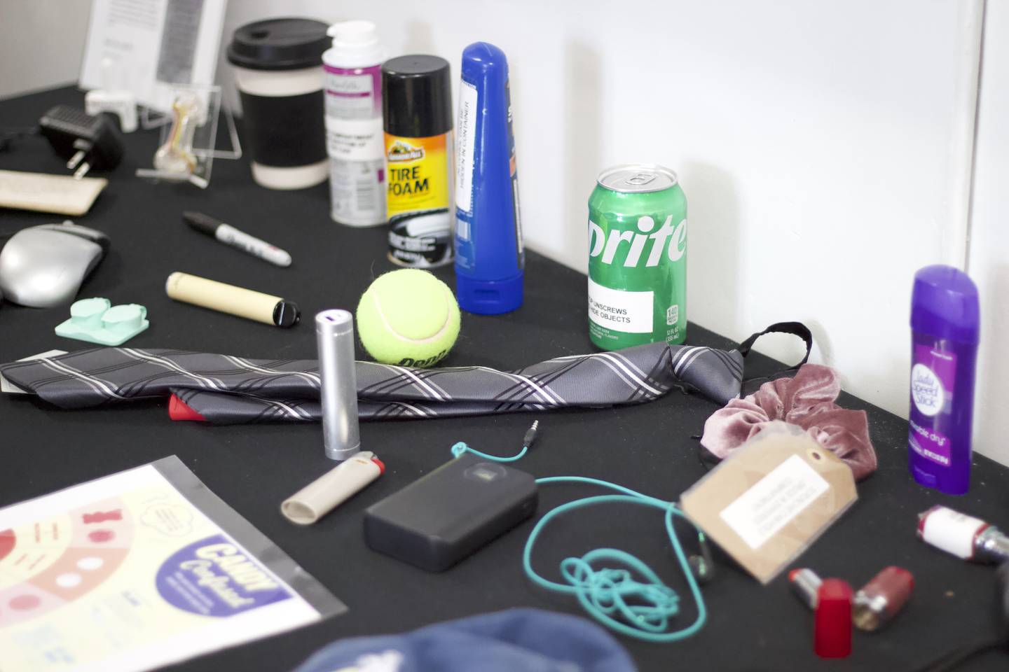A table showing examples of items modified to conceal drugs. The table is on display at the office for the Heroin Epidemic Relief Organization on Wednesday, March 12, 2025, at the office for the organization in Joliet.