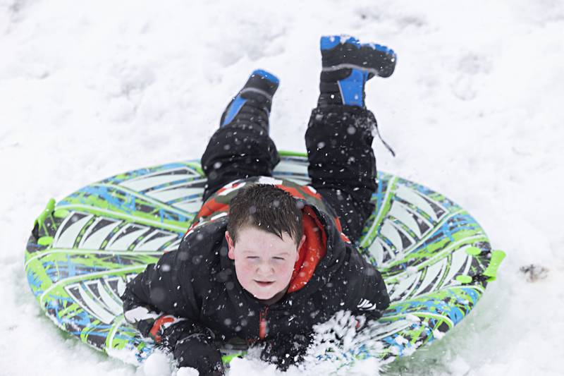 James Hooker, 9, gets to the end of his run Tuesday, Jan. 9, 2024 at E.C. Smith Park in Dixon.