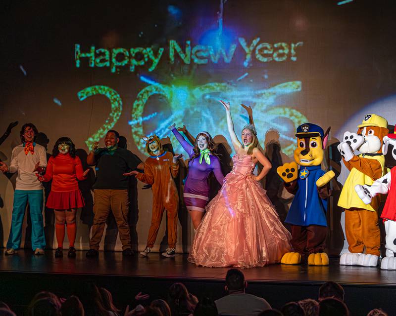 Cast of "New Year, New Friends" explode in excitement as counter reaches '0' signaling the 'New Year' on Saturday, December 27, 2025 at Stage 212 in LaSalle.