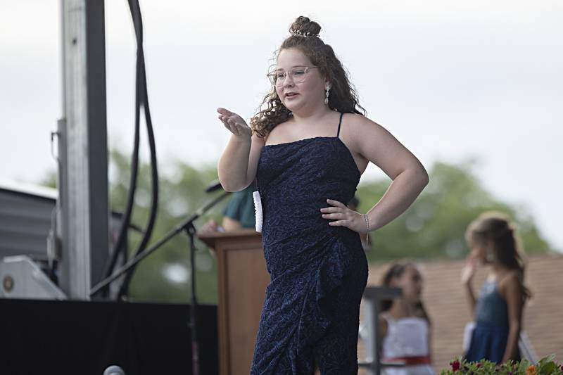 Alayna Doane walks the stage Wednesday August 2, 2023 during the Young Miss Ogle County pageant.