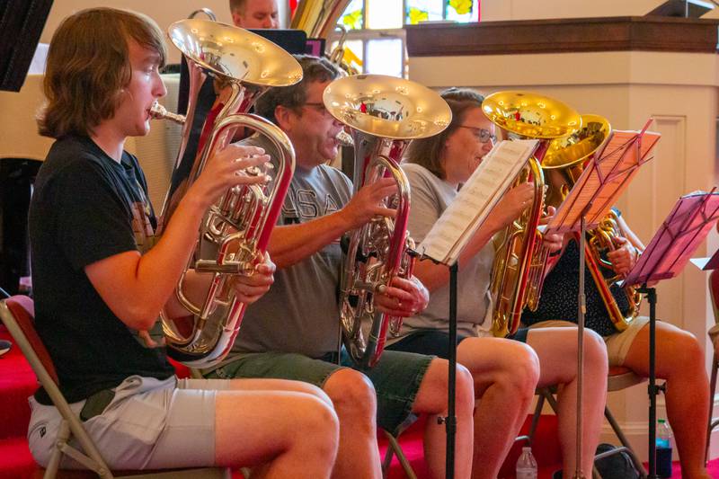Tuba Players perform together at the third annual Summertubafest on Sunday, July 28, 2024 at the First Congregational Church in Peru.