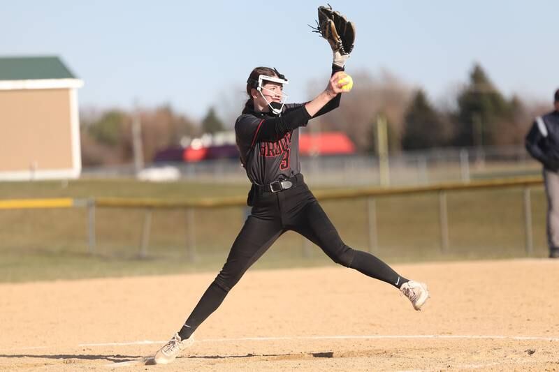 Bolingbrook’s Emma King delivers a pitch against Plainfield Central on Wednesday, March 20, 2024.