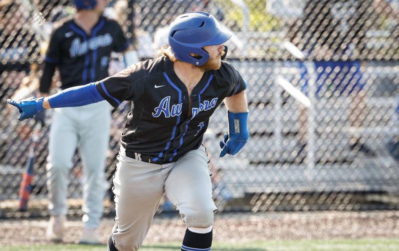 Jett Wedekind hit a home run on the last pitch he saw while wearing the Aurora University Spartans baseball team.