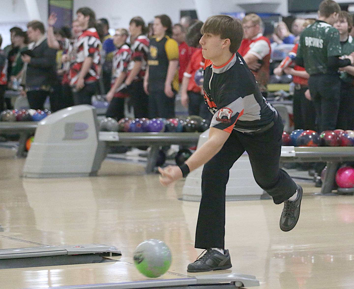 Yorkville's Andrew Lampinksas bowls in the Regional Bowling meet on Saturday, Jan. 14, 2023 at the Illinois Valley Super Bowl in Peru.