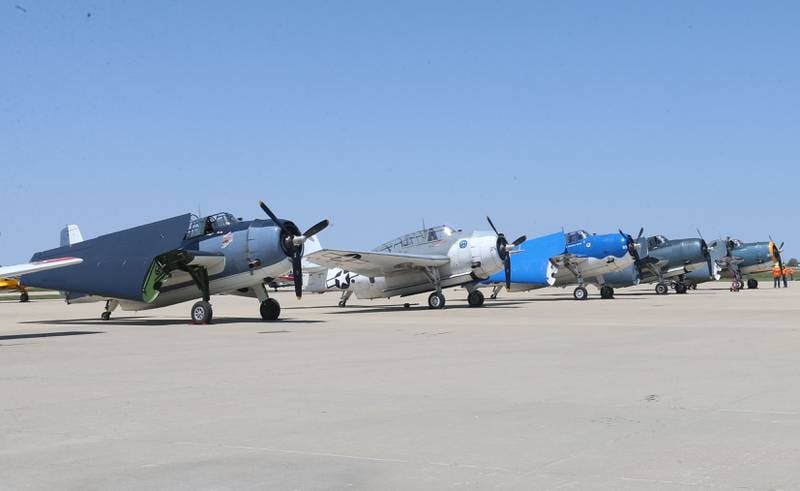 A TBM Avengers gather during the 11th annual TBM Reunion and Air Show on Friday, May 15, 2026 at the Illinois Valley Regional Airport in Peru.