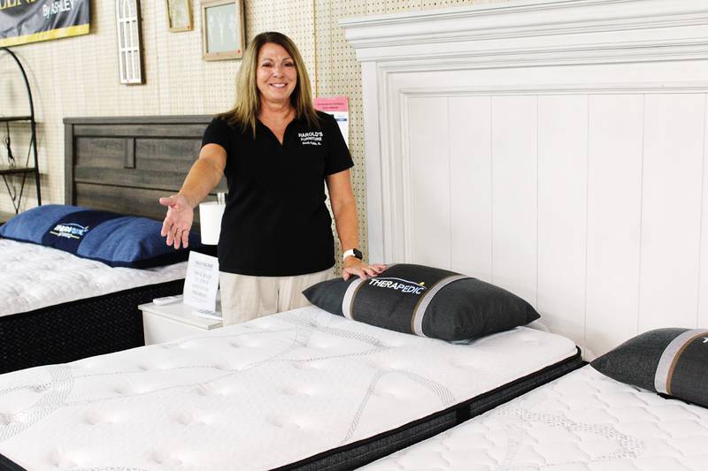 Becky Hunter of Harold's Furniture in Rock Falls, has sold furniture for 40 years at the store, and has owned it for 30.